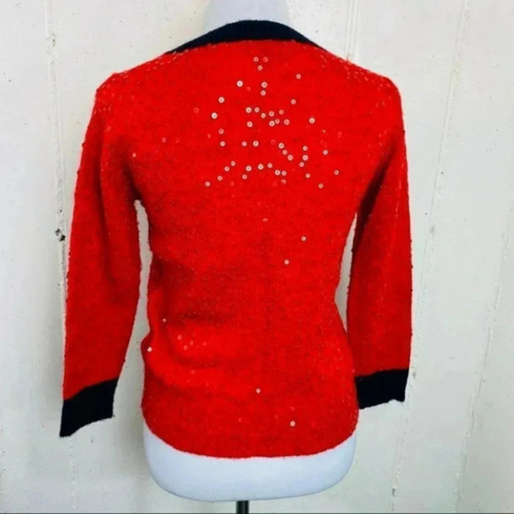 Crew XS red/blue sequins wool/mohair/acrylic blend crew neck‎ sweater - Picture 7 of 8